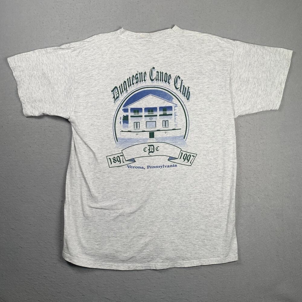 Vintage Duquesne Canoe Club Shirt Mens XL Verona Pennsylvania Gray Short Sleeve